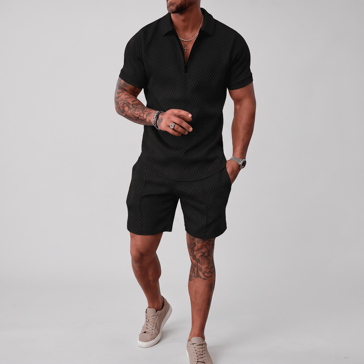 Men's Jacquard Polo Set for Holidays with Quarter Zip 2