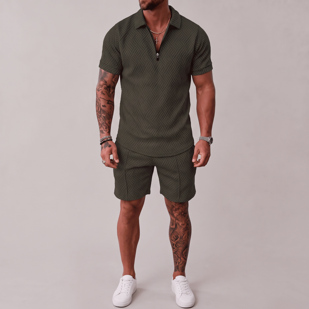 Men's Jacquard Polo Set for Holidays with Quarter Zip 3