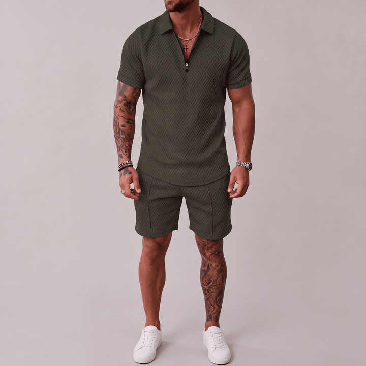 Men's Jacquard Polo Set for Holidays with Quarter Zip 3