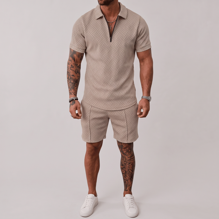Men's Jacquard Polo Set for Holidays with Quarter Zip 4
