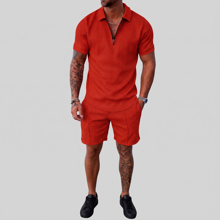 Men's Jacquard Polo Set for Holidays with Quarter Zip 5
