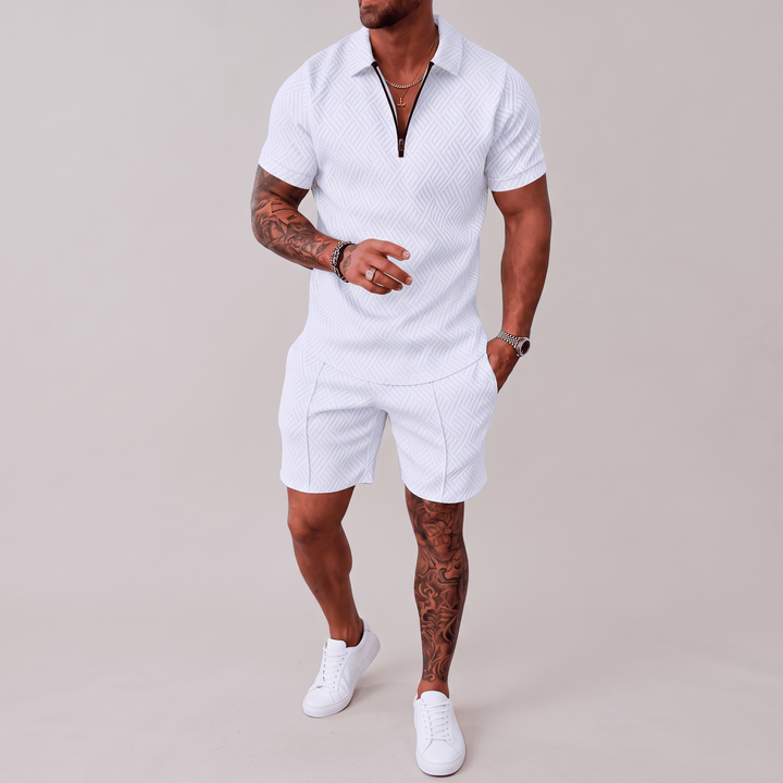 Men's Jacquard Polo Set for Holidays with Quarter Zip 6