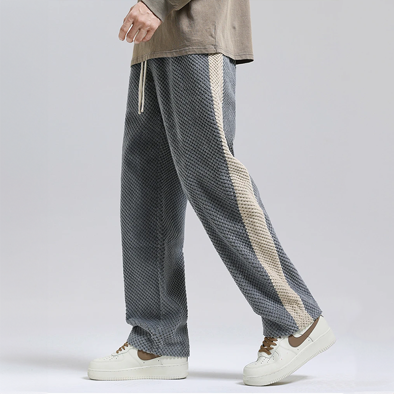 Men's Jogger Pants Waffle-Knit Corduroy Adjustable Waist Contrast Side Stripe 0