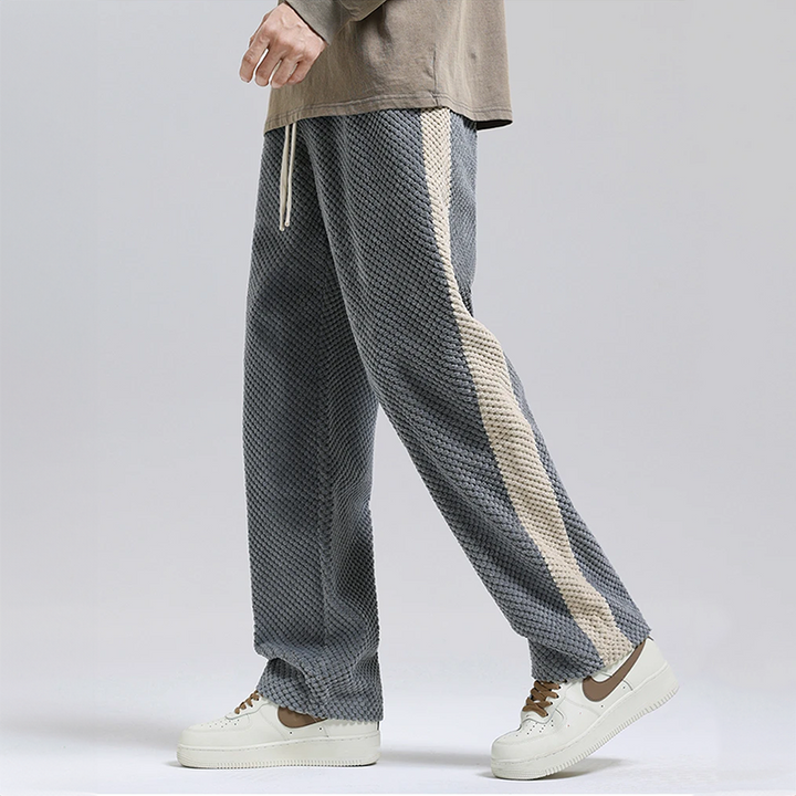 Men's Jogger Pants Waffle-Knit Corduroy Adjustable Waist Contrast Side Stripe 0