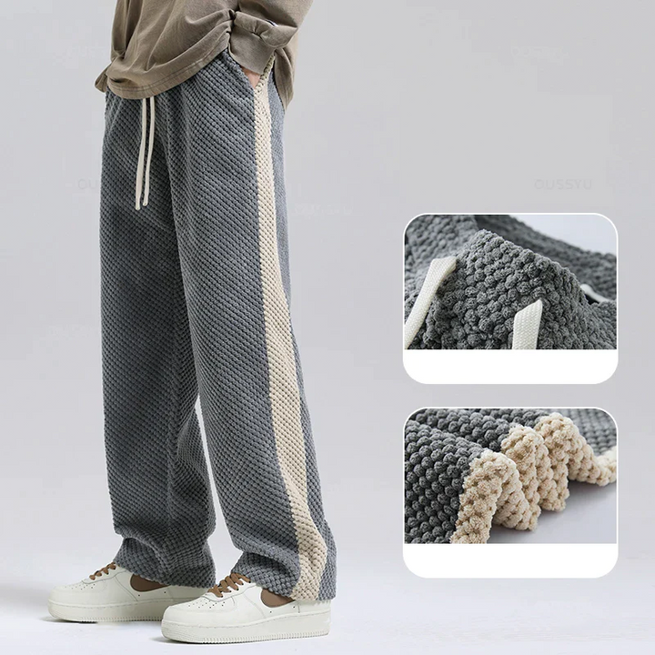 Men's Jogger Pants Waffle-Knit Corduroy Adjustable Waist Contrast Side Stripe 1
