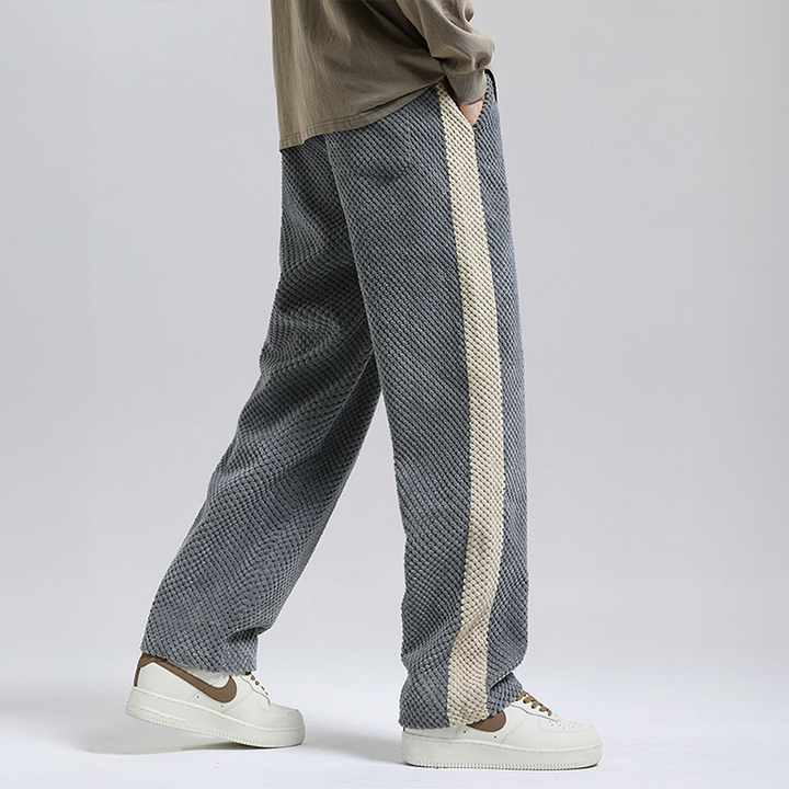 Men's Jogger Pants Waffle-Knit Corduroy Adjustable Waist Contrast Side Stripe 2