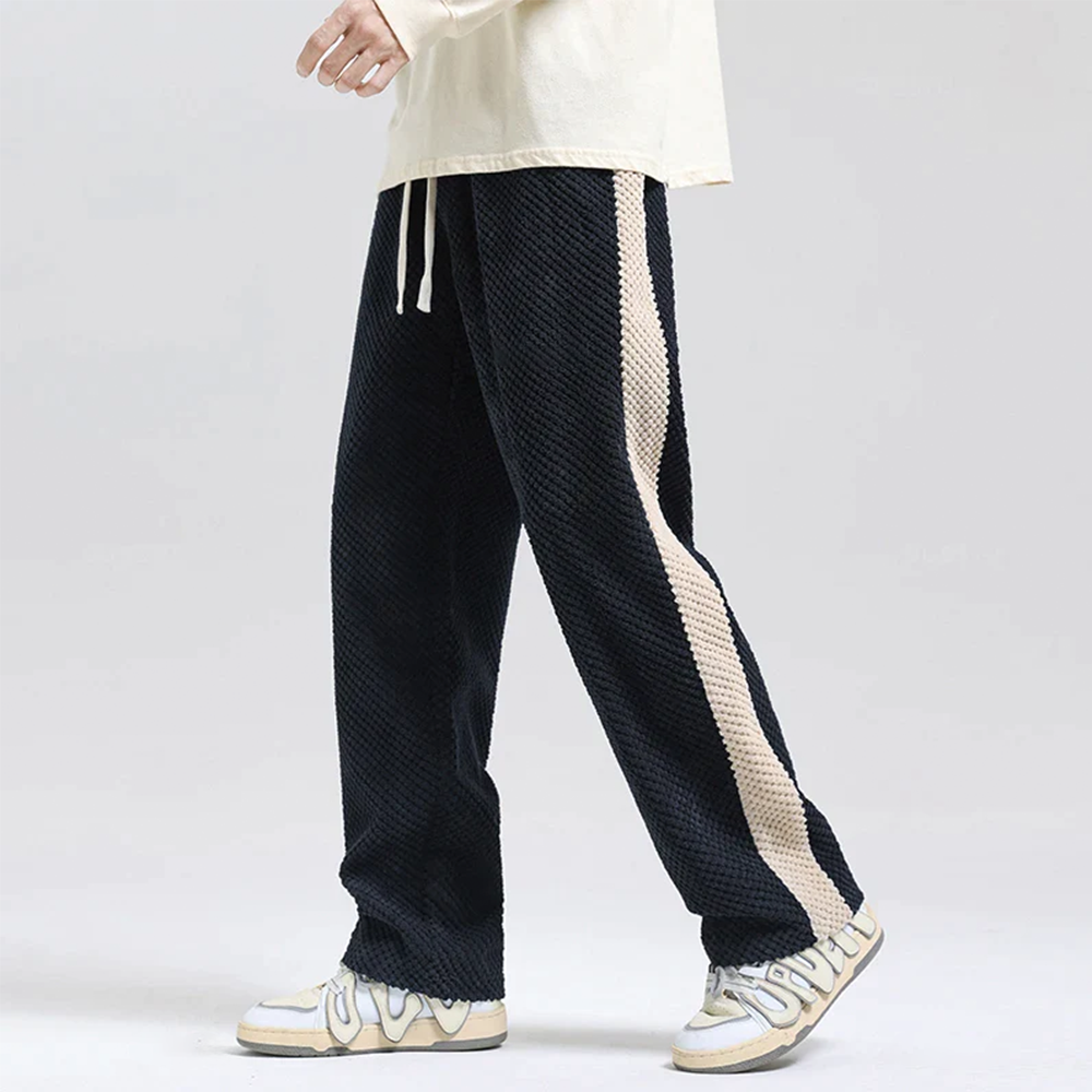 Men's Jogger Pants Waffle-Knit Corduroy Adjustable Waist Contrast Side Stripe 3