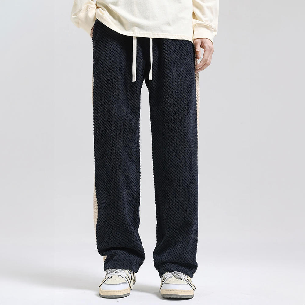 Men's Jogger Pants Waffle-Knit Corduroy Adjustable Waist Contrast Side Stripe 4