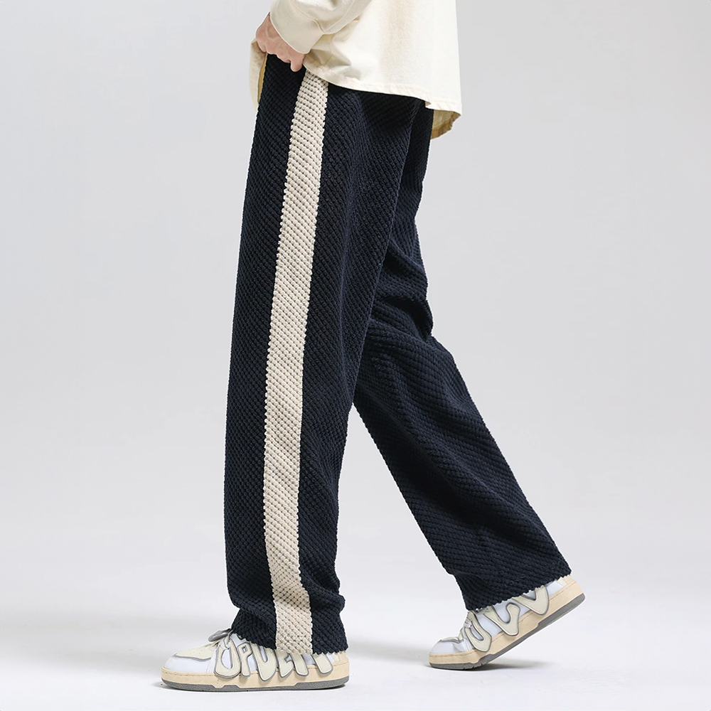 Men's Jogger Pants Waffle-Knit Corduroy Adjustable Waist Contrast Side Stripe 5
