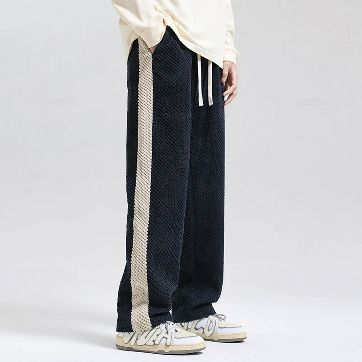 Men's Jogger Pants Waffle-Knit Corduroy Adjustable Waist Contrast Side Stripe 6