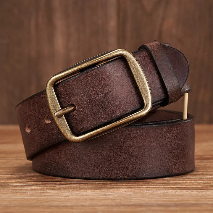 Men's Leather Belt Cowhide Classic Design Copper Buckle Brown 3