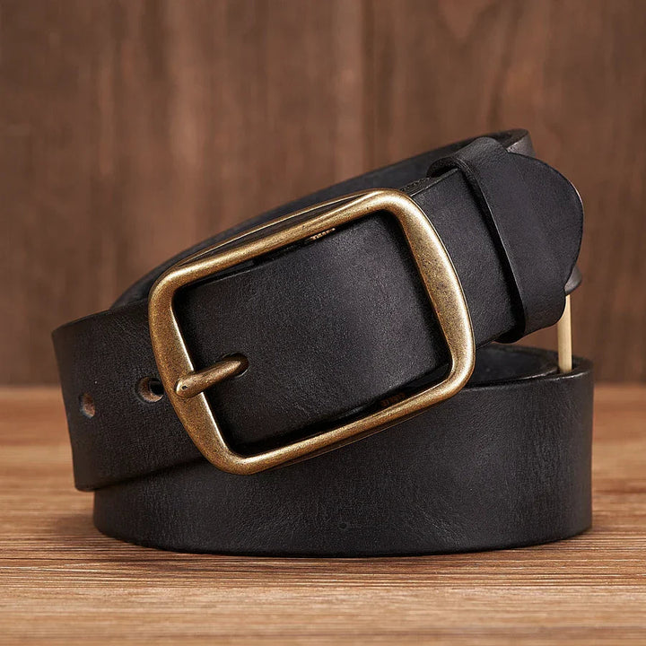 Men's Leather Belt Cowhide Classic Design Copper Buckle Brown 5