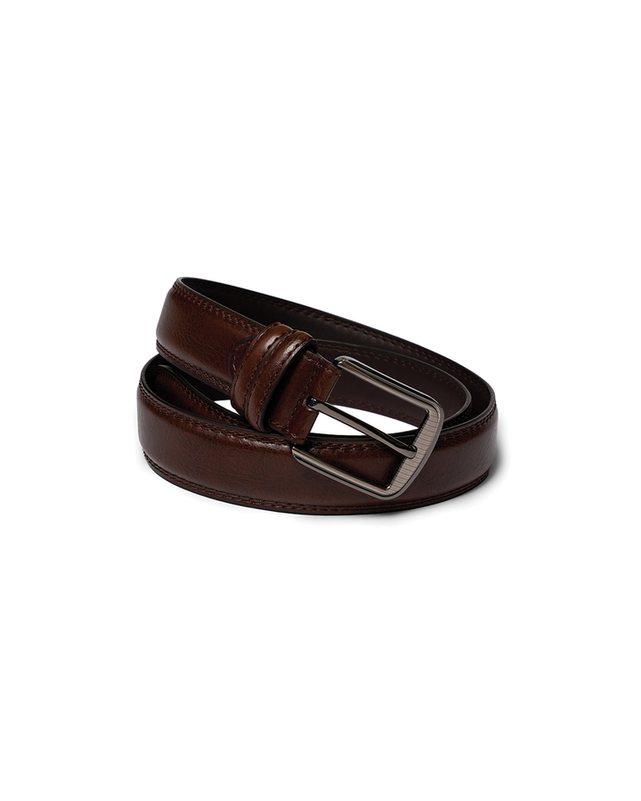 Men's Leather Belt Full-Grain Durable Polished Buckle Classic Design Brown 0