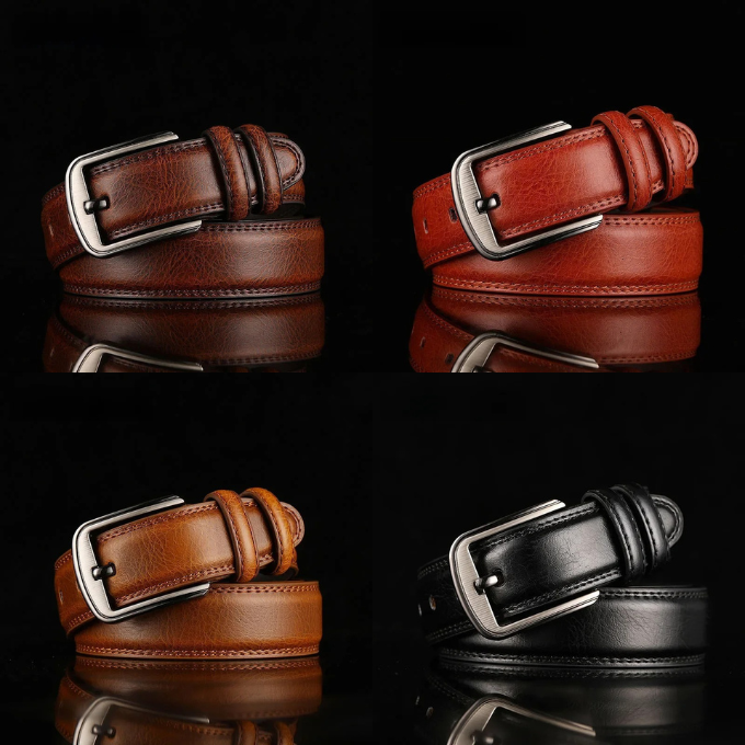 Men's Leather Belt Full-Grain Durable Polished Buckle Classic Design Brown 10