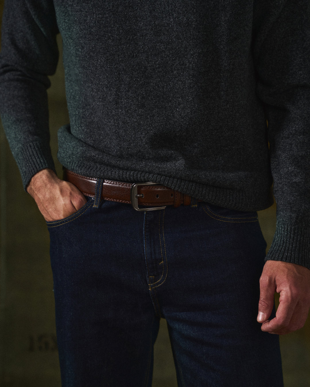 Men's Leather Belt Full-Grain Durable Polished Buckle Classic Design Brown 3
