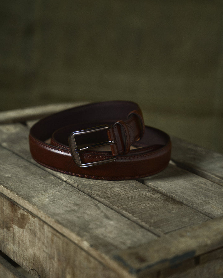 Men's Leather Belt Full-Grain Durable Polished Buckle Classic Design Brown 5