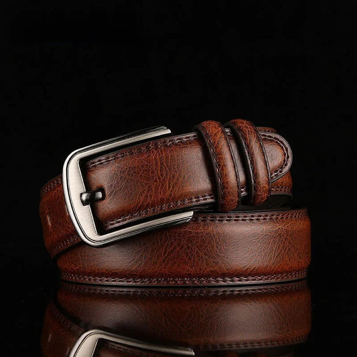 Men's Leather Belt Full-Grain Durable Polished Buckle Classic Design Brown 6