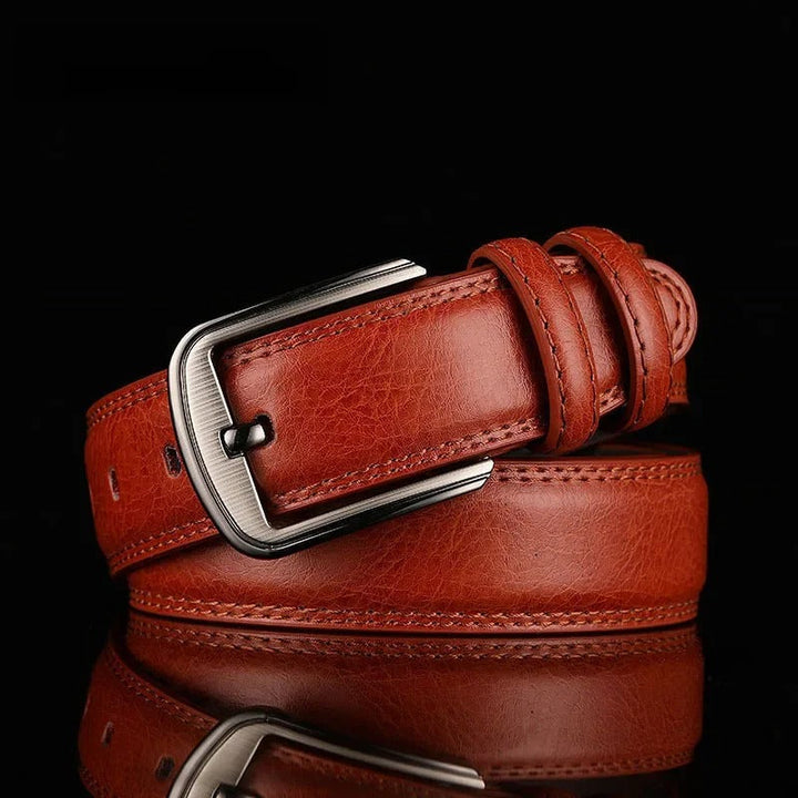 Men's Leather Belt Full-Grain Durable Polished Buckle Classic Design Brown 7