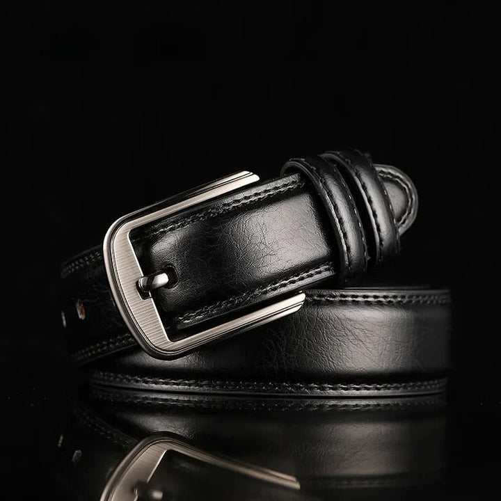 Men's Leather Belt Full-Grain Durable Polished Buckle Classic Design Brown 9