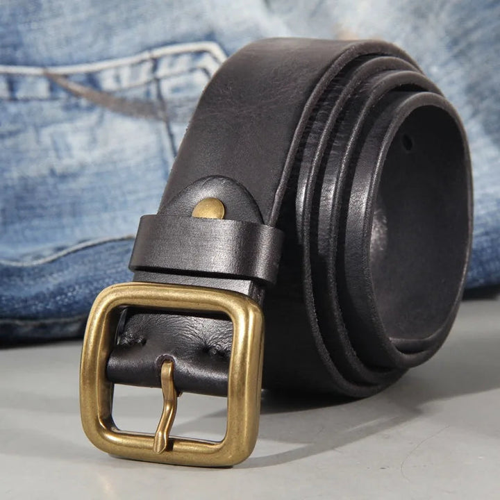 Men's Leather Belt Genuine Cowhide 1.5 Inch Width Solid Brass Buckle Brown 3