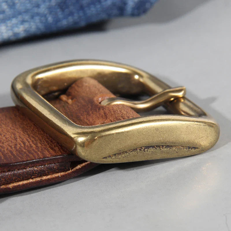 Men's Leather Belt Genuine Cowhide 1.5 Inch Width Solid Brass Buckle Brown 5