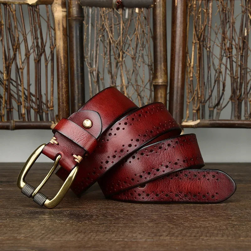 Men's Leather Belt Genuine Cowhide Durable Alloy Buckle 1.5 Inch Width 0