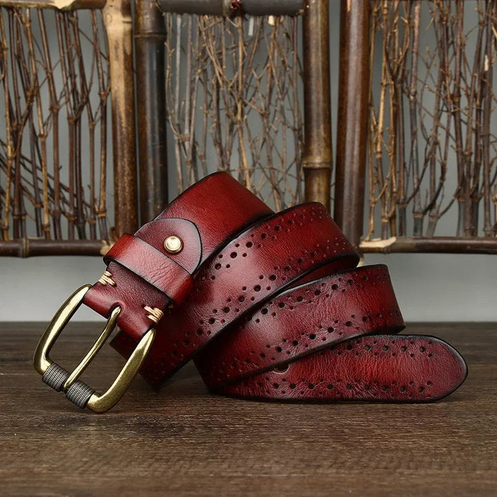 Men's Leather Belt Genuine Cowhide Durable Alloy Buckle 1.5 Inch Width 0
