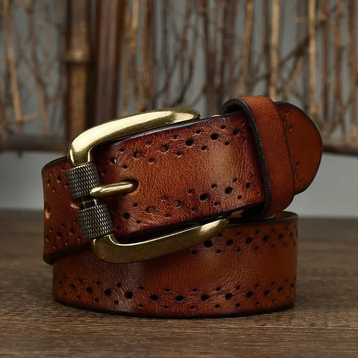 Men's Leather Belt Genuine Cowhide Durable Alloy Buckle 1.5 Inch Width 1