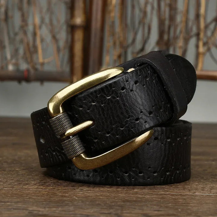 Men's Leather Belt Genuine Cowhide Durable Alloy Buckle 1.5 Inch Width 3
