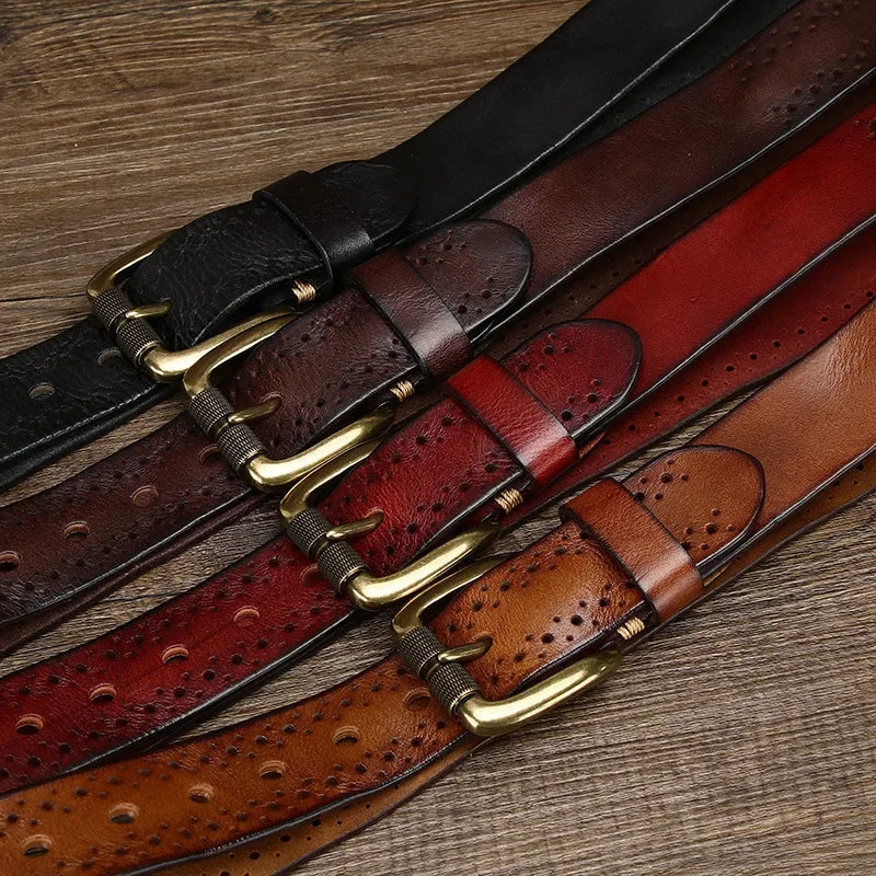 Men's Leather Belt Genuine Cowhide Durable Alloy Buckle 1.5 Inch Width 4