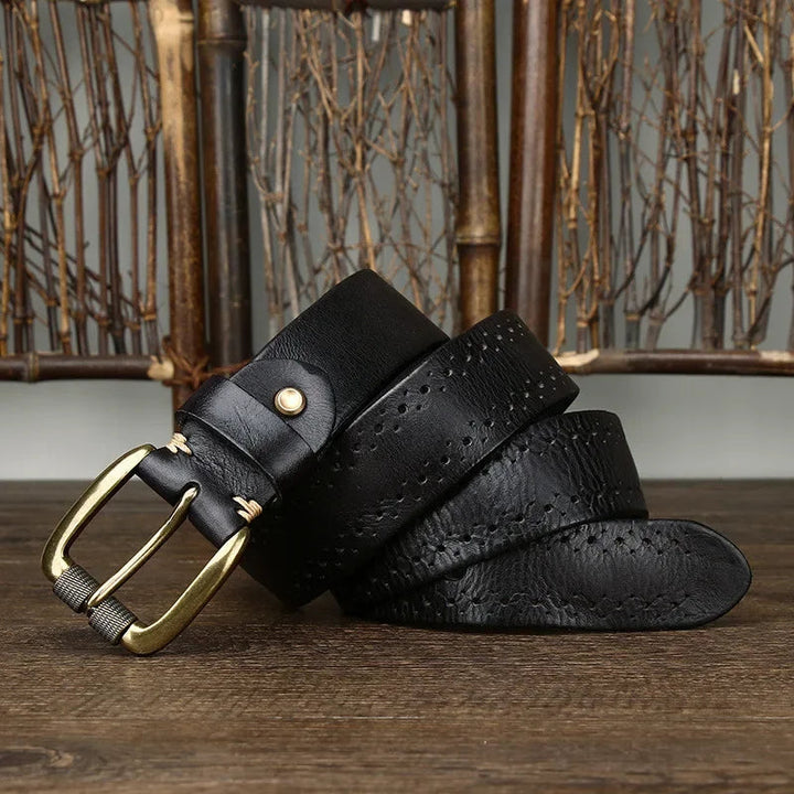 Men's Leather Belt Genuine Cowhide Durable Alloy Buckle 1.5 Inch Width 5