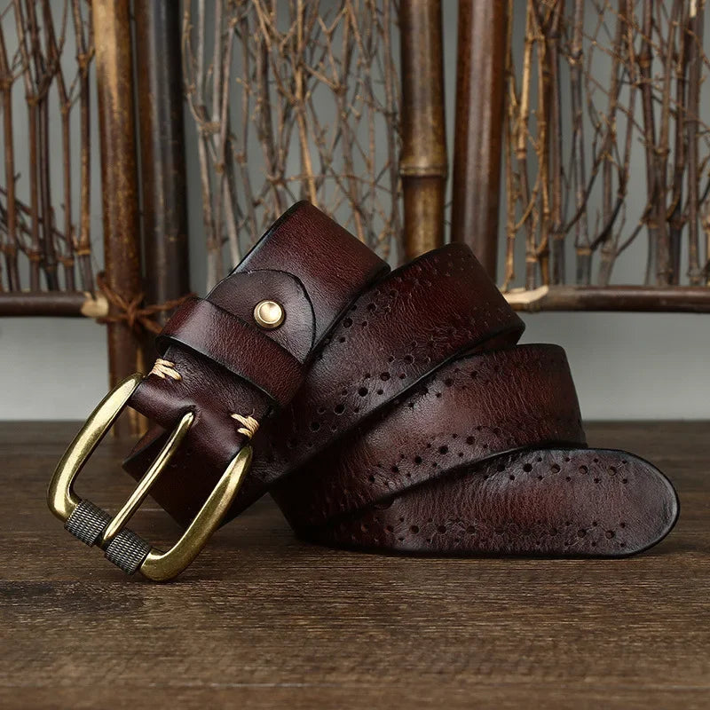 Men's Leather Belt Genuine Cowhide Durable Alloy Buckle 1.5 Inch Width 6