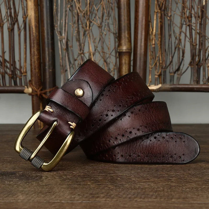 Men's Leather Belt Genuine Cowhide Durable Alloy Buckle 1.5 Inch Width 6