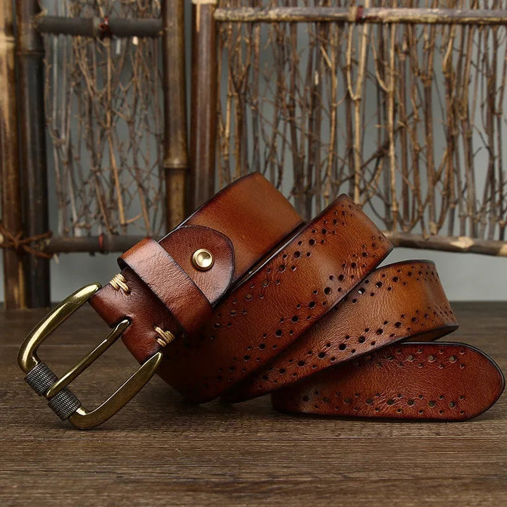 Men's Leather Belt Genuine Cowhide Durable Alloy Buckle 1.5 Inch Width 7
