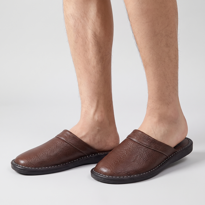 Men's Leather House Slippers with Cushioned Insole 1