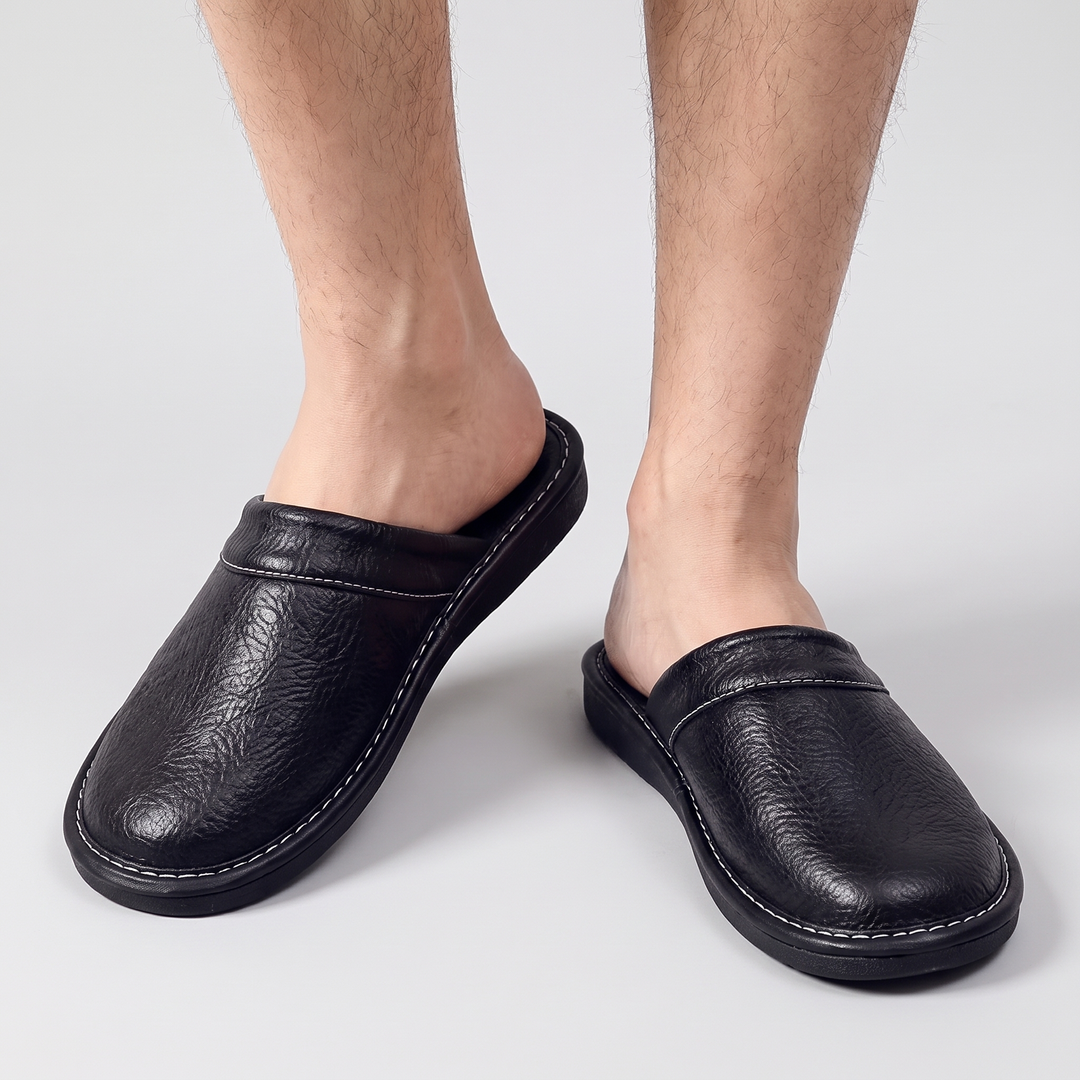 Men's Leather House Slippers with Cushioned Insole 2