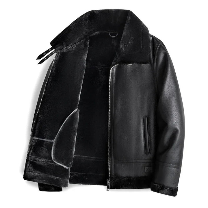 Men's Leather Jacket Fleece Lined Durable Warm Black 4
