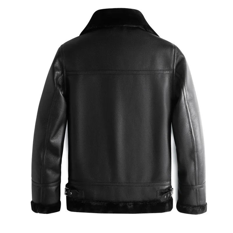 Men's Leather Jacket Fleece Lined Durable Warm Black 5