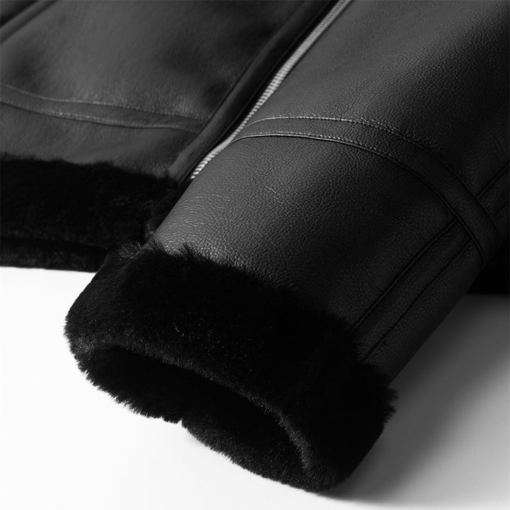Men's Leather Jacket Fleece Lined Durable Warm Black 6