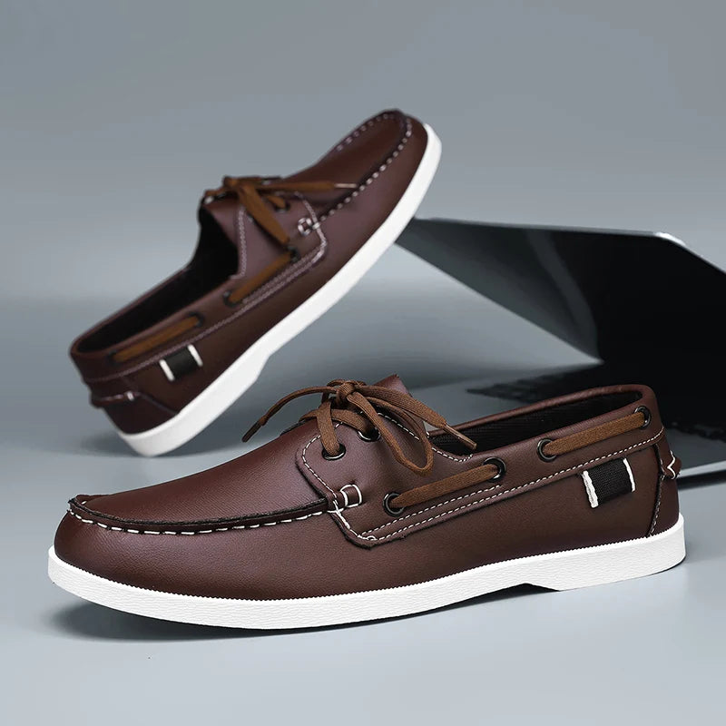 Men's Leather Loafers Slip-On Cushioned Sole Brown 0