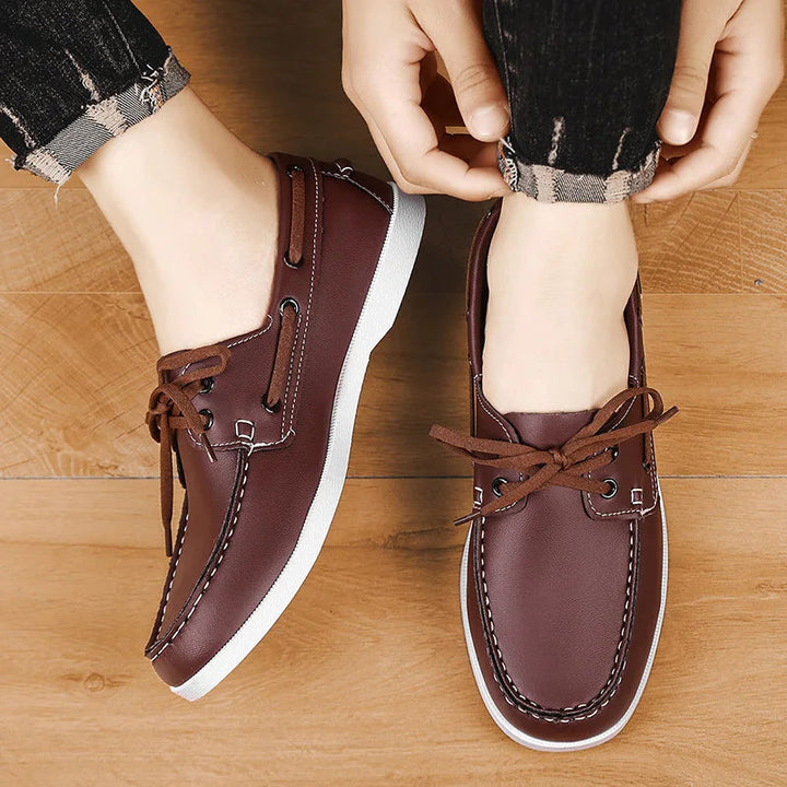 Men's Leather Loafers Slip-On Cushioned Sole Brown 2