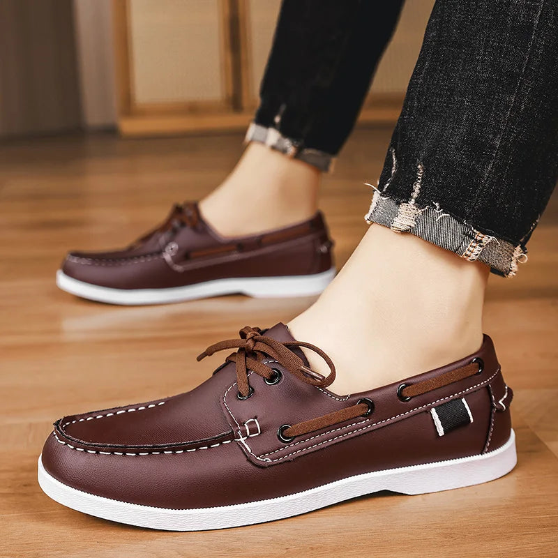 Men's Leather Loafers Slip-On Cushioned Sole Brown 3