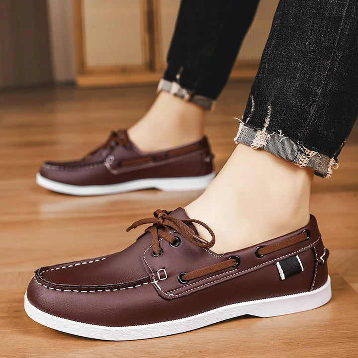 Men's Leather Loafers Slip-On Cushioned Sole Brown 3