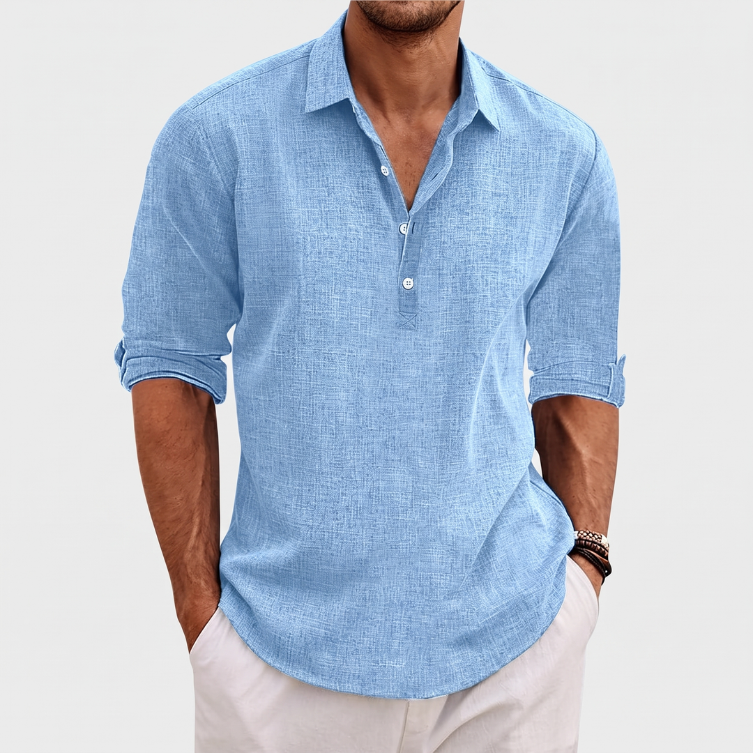 Men's Linen Blend Shirt for Vacations with Lapel Collar 1