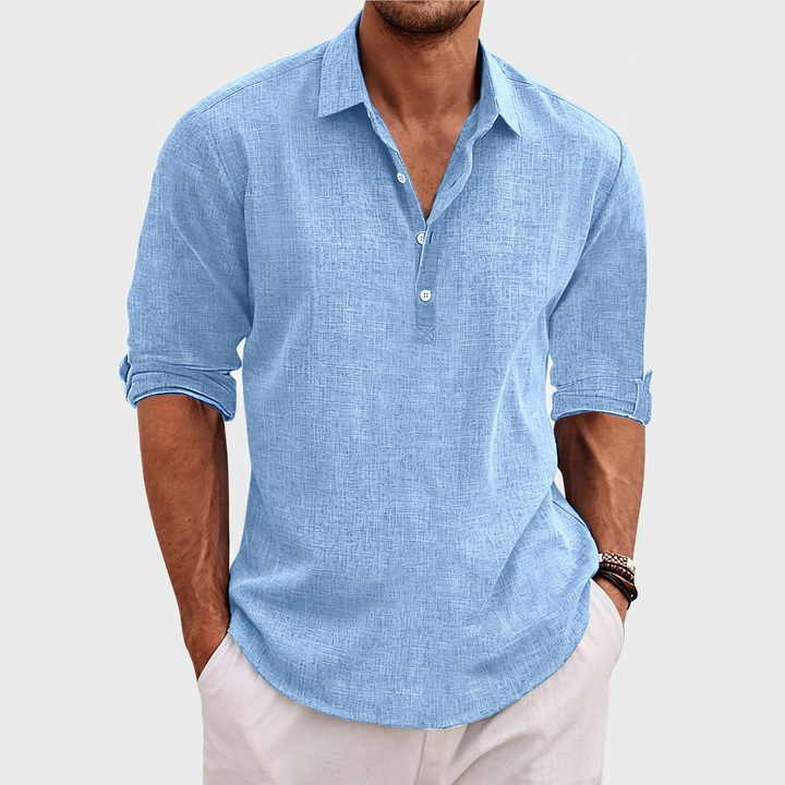 Men's Linen Blend Shirt for Vacations with Lapel Collar 1