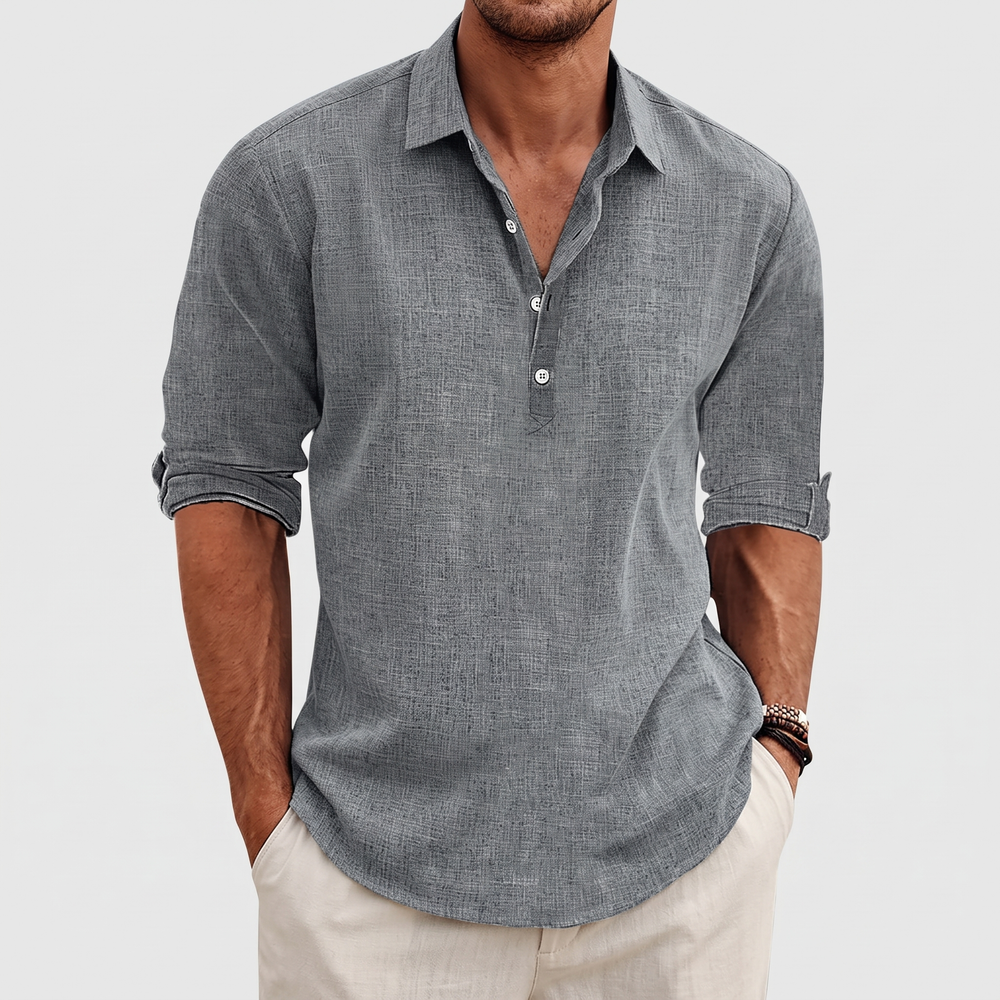 Men's Linen Blend Shirt for Vacations with Lapel Collar 2