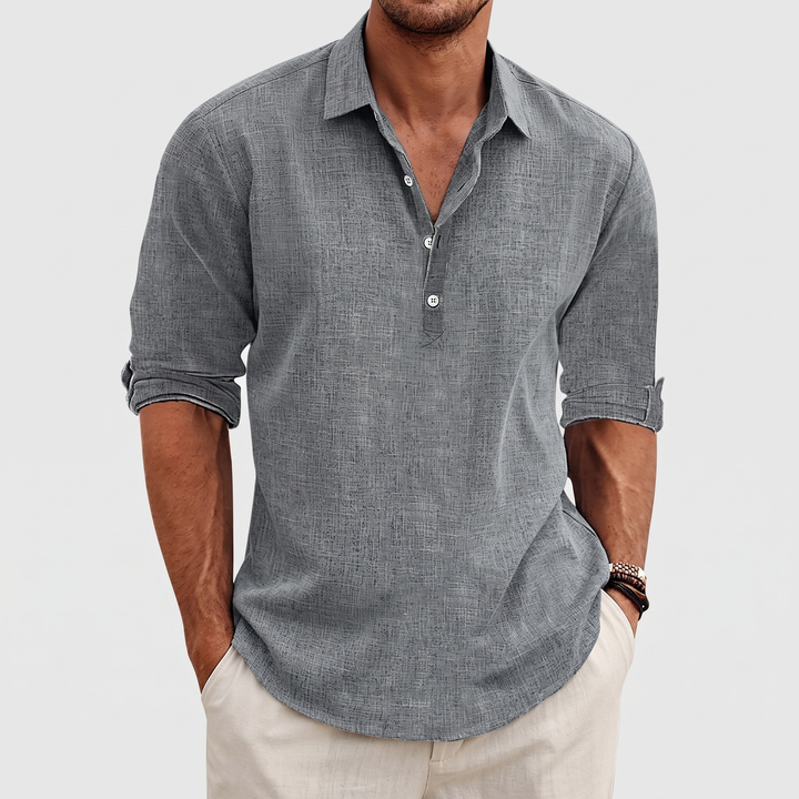 Men's Linen Blend Shirt for Vacations with Lapel Collar 2