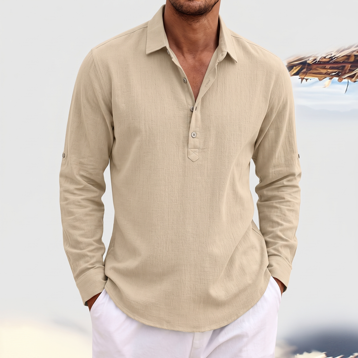 Men's Linen Blend Shirt for Vacations with Lapel Collar 3
