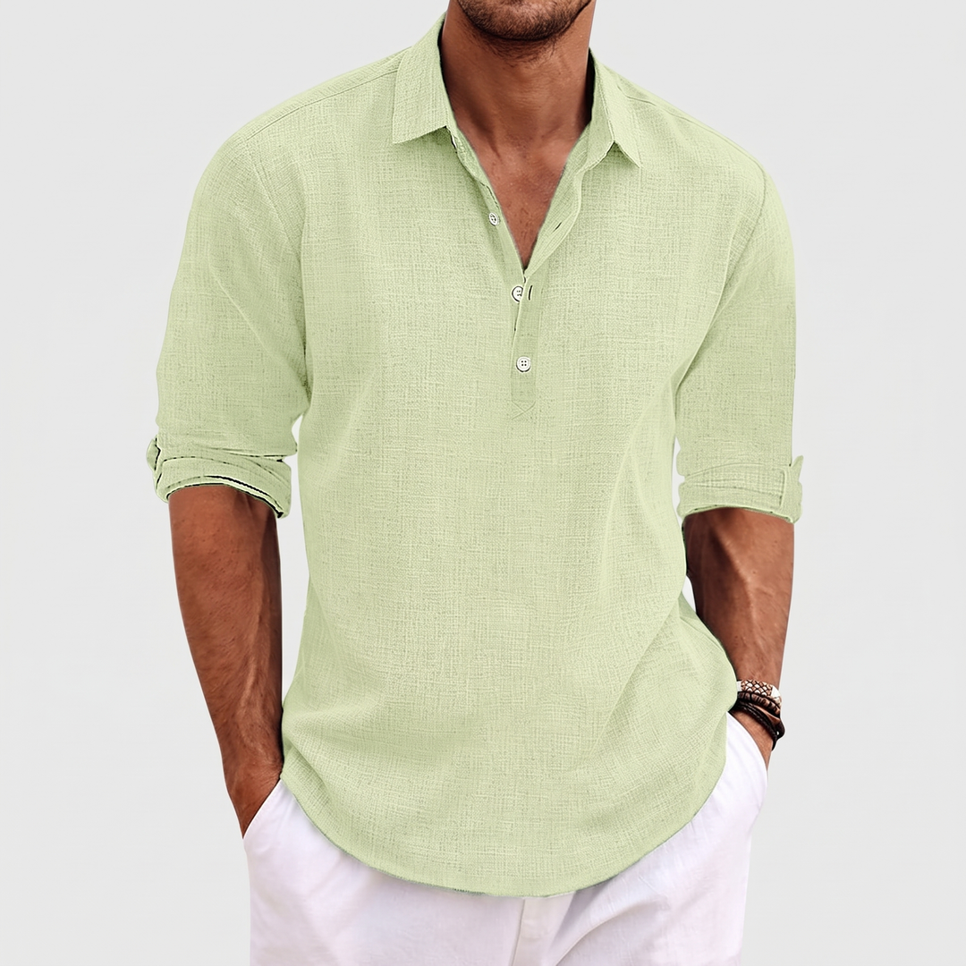 Men's Linen Blend Shirt for Vacations with Lapel Collar 5