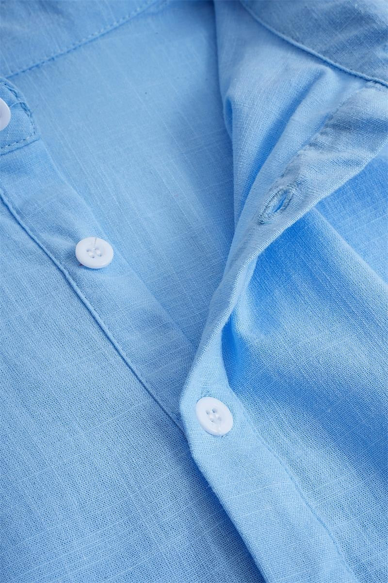 Men's Linen Blend Shirt for Vacations with Lapel Collar 8
